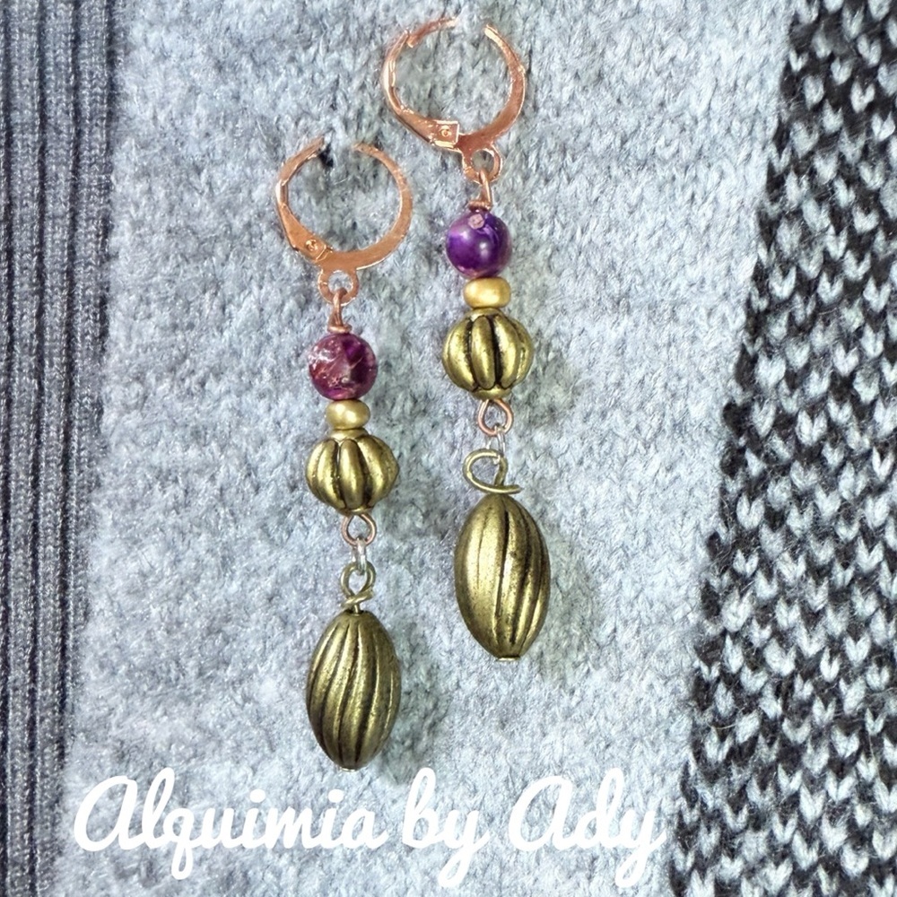 Alquimia Gold and Purple turquoise Drop Earrings